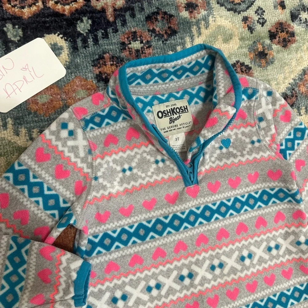 Y2K OshKosh B'Gosh Toddler Girl Fair Isle Print Pullover Sweater 3T Quarter-Zip